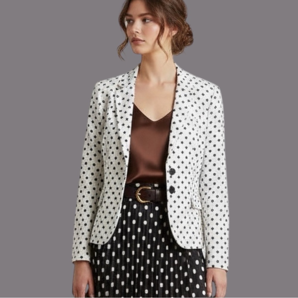 J.CREW Schoolboy Linen Blazer Sz S White Polkadot Preppy Office Siren Old Money